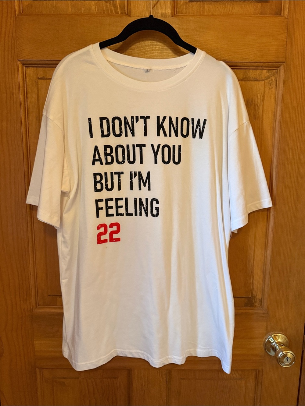 White Graphic womens T‑Shirt with Black Text and Red Accent